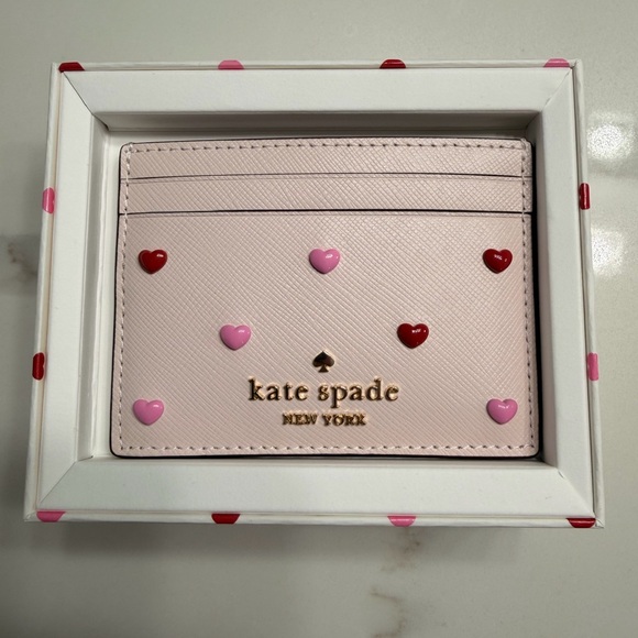 kate spade Accessories - Kate Spade Light Pink Card Holder with Heart Accents